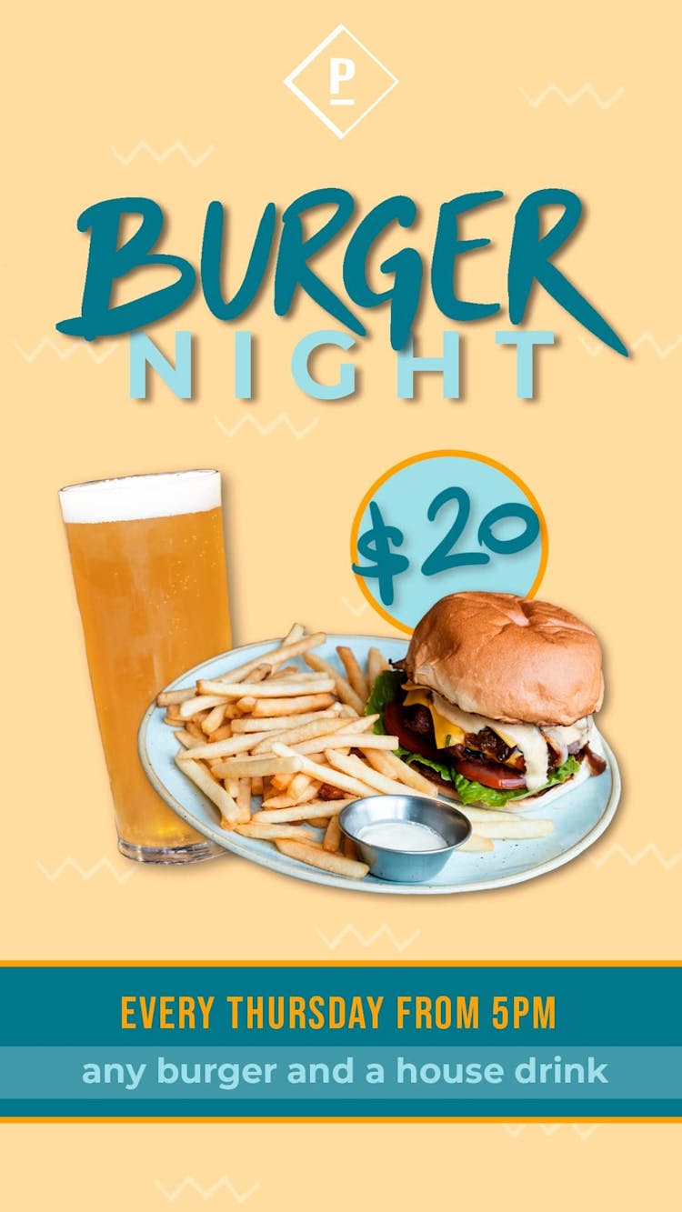 $20 Burger Night | Happy Hour Drinks & Specials