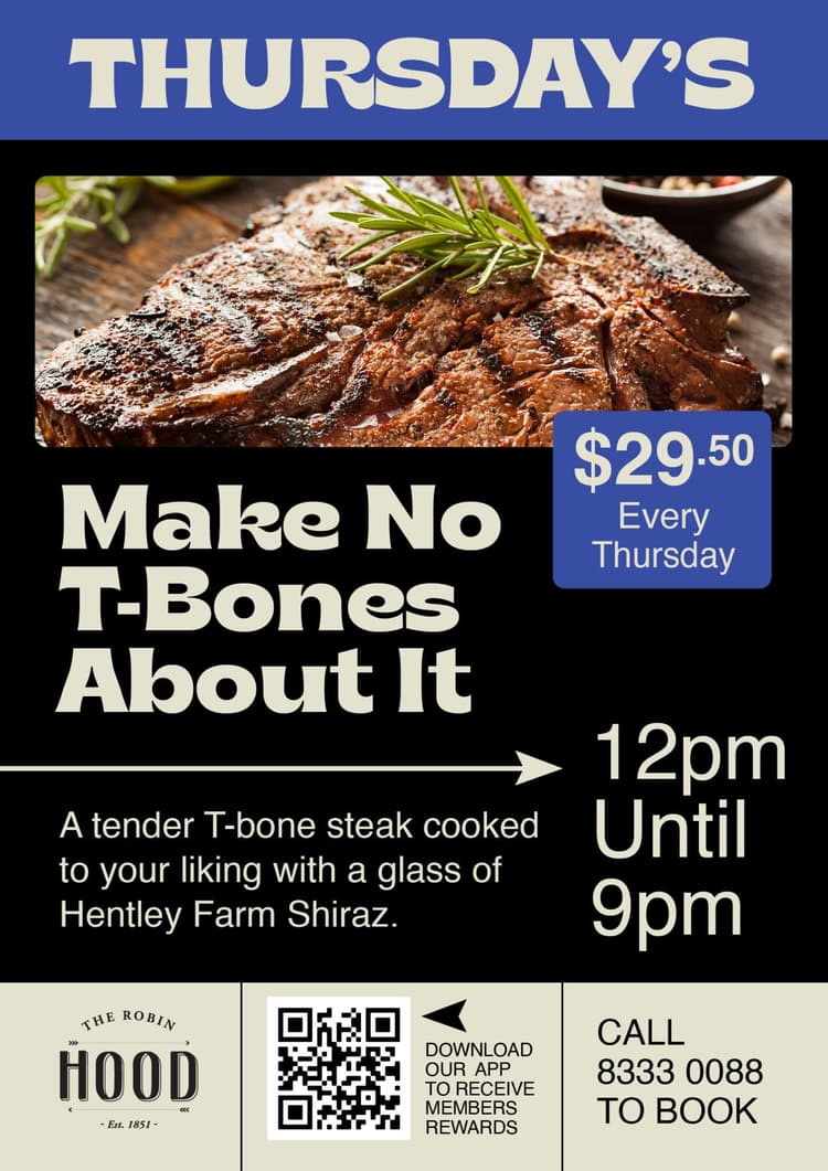 $29.50 T-Bone Steak & Wine | Happy Hour Drinks & Specials