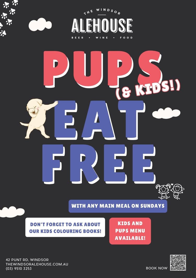 Kids & Pups eat free! | Happy Hour Drinks & Specials