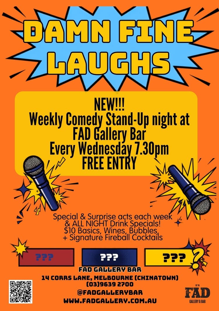 Damn Fine Laughs (every Wednesday night) at FAD Gallery Bar | Happy Hour Drinks & Specials