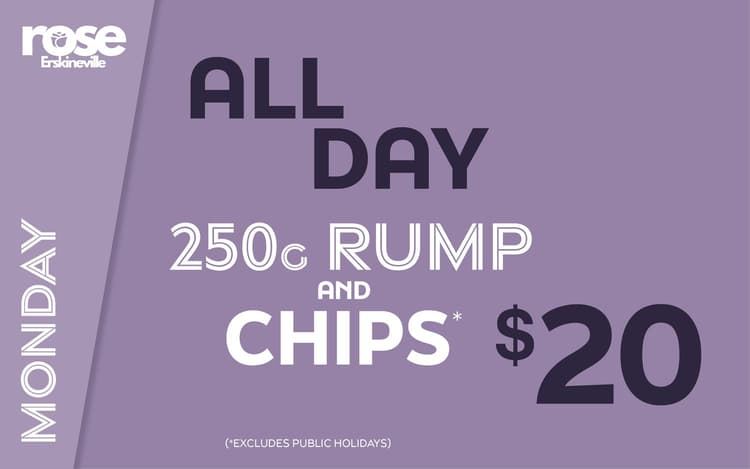 All Day 250g Rump Steak & Chips | Happy Hour Drinks & Specials