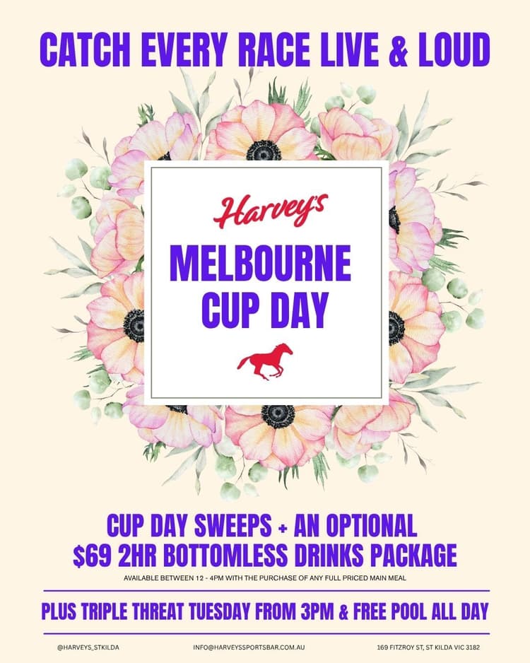 Melbourne Cup at Harvey's Sports Bar & Grill | Happy Hour Drinks & Specials