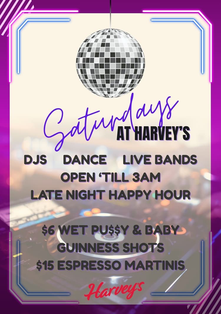 DJ Saturdays at Harvey’s | Happy Hour Drinks & Specials